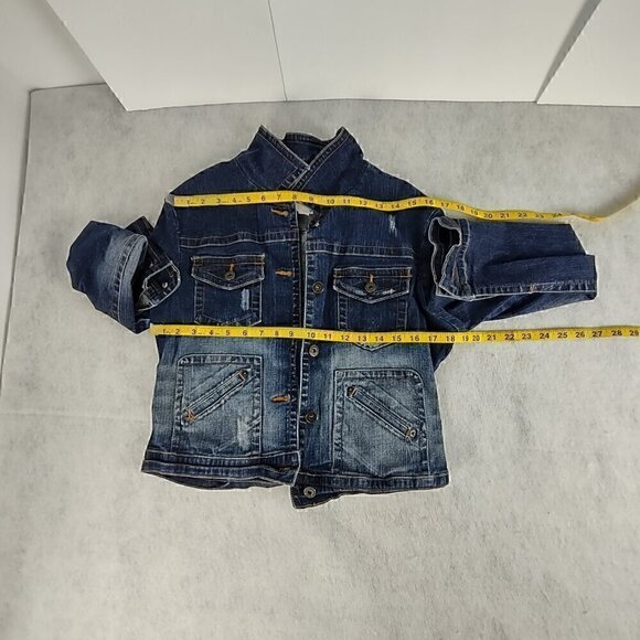 Baby Phat Womens Dark Blue Wash Distressed Customized Cotton Denim Jacket Size L - Picture 7 of 11